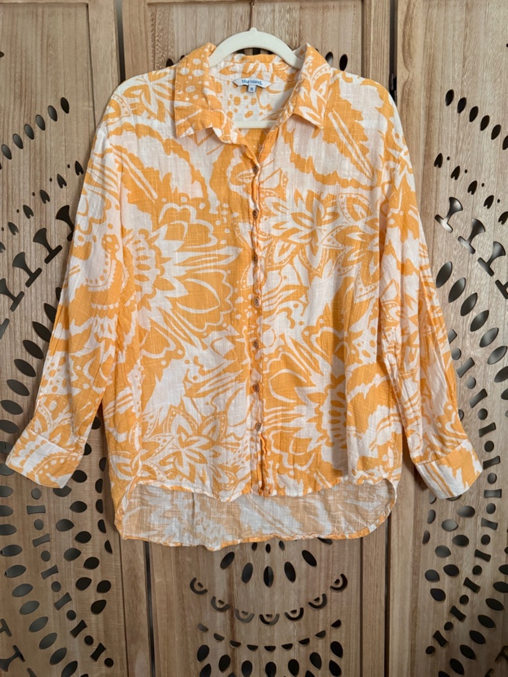 Blue Island Cotton Blend Orange Cream Button Down